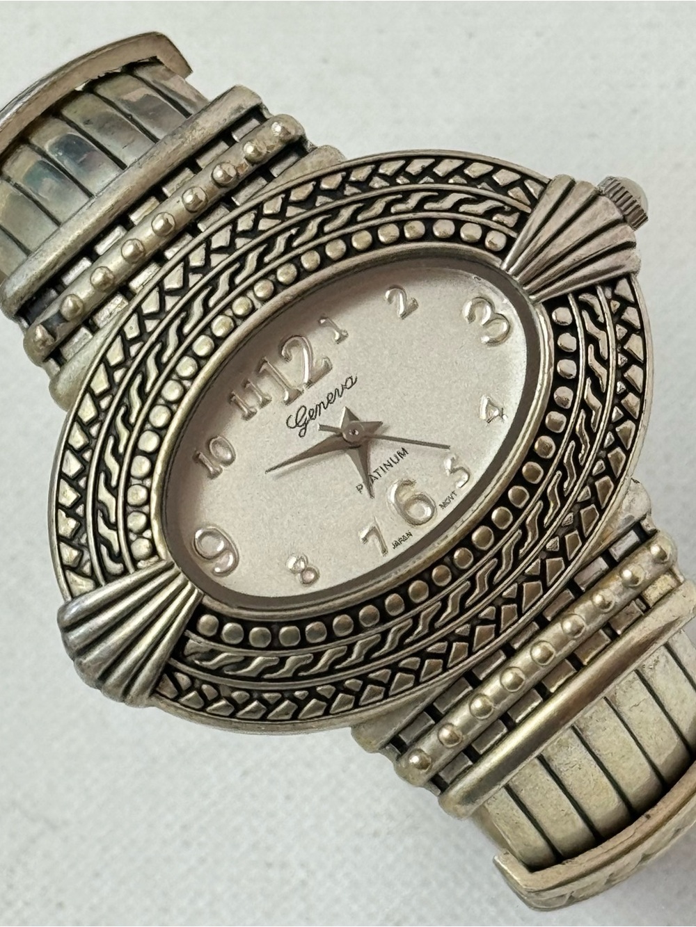 Geneva Bigger Face Women's 6" MAX Antiqued Silver Cuff Bracelet Watch 7109